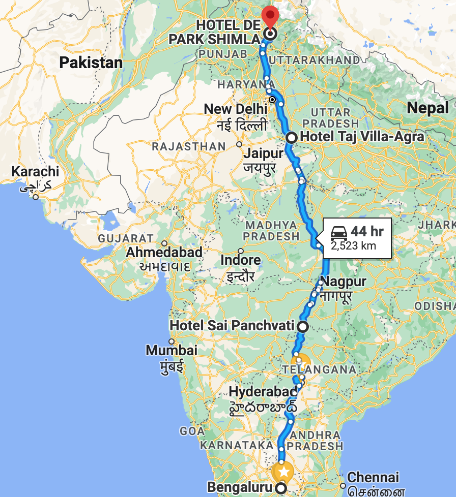 bangalore to shimla road trip
